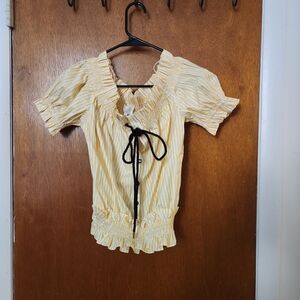 Caroline Constas Yellow Blouse with Black Tie Accent